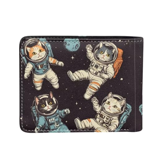 Image of Coldinair Astronaut Cat Boys Wallet for Kids 9-12 Cartoon Boys Leather Bifold Rfid Blocking Wallet Wallet for Men Teen Boy