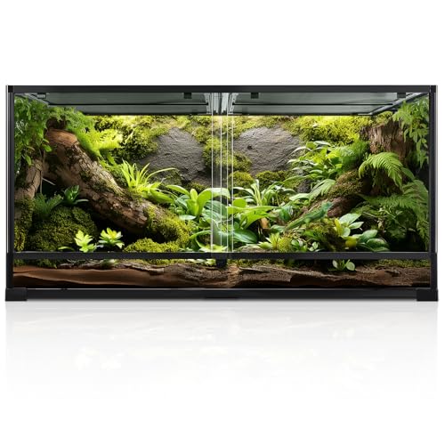 CAVACHEW 120 Gallon Reptile Terrarium, Tempered Glass Reptile Tank, Front Opening Terrarium with Top Screen Ventilation & Water-Holding Bottom, 4x2x2 Large Enclosure for Bearded Dragon, Snake, Lizard