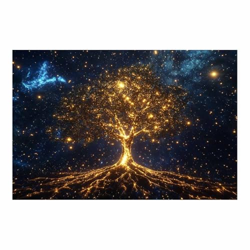 Arbre de vie décoration murale dorée peinture salon moderne 60x90cm