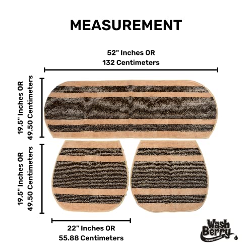 Image of Beige Striped Washable Polyester Car Seat Cover Non-Slip Mat for All Cars and Sofa Sets (3 Pieces Set)