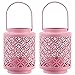 WAYUTO Metal Candle Holder Set of 2 Rustic Candle Holder Lantern Iron Candlestick Holder Hanging Lantern Retro Iron Hollow Lantern Indoor Outdoor for Desk Patio Garden Pathway Yard 7.2 Inch , Pink