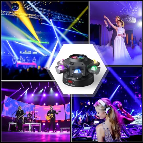 Moving Head DJ Lights, 150W RGBW LED Moving Head Light with Mixed Lighting Effects, 6 Arms Party Lights Support DMX-512 & Sound Activated, Stage Lights for Party Disco KTV Wedding Club