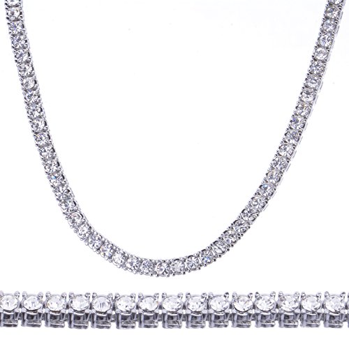 Image of Men's Fashion Iced Lab Diamond 4 mm 22 inch Silver Plated Solitaire Tennis Chain Necklace, 22 Inch, Zinc, Rhinestone