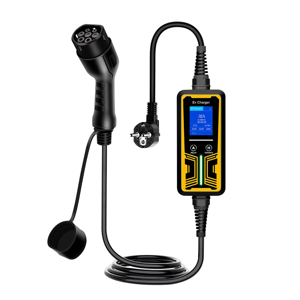 Cargador de coche eléctrico, cable de carga de coche eléctrico, enchufe de coche eléctrico, cable de carga de coche eléctrico, cargador portátil compatible con IEC 62196, GB/T (Negro)