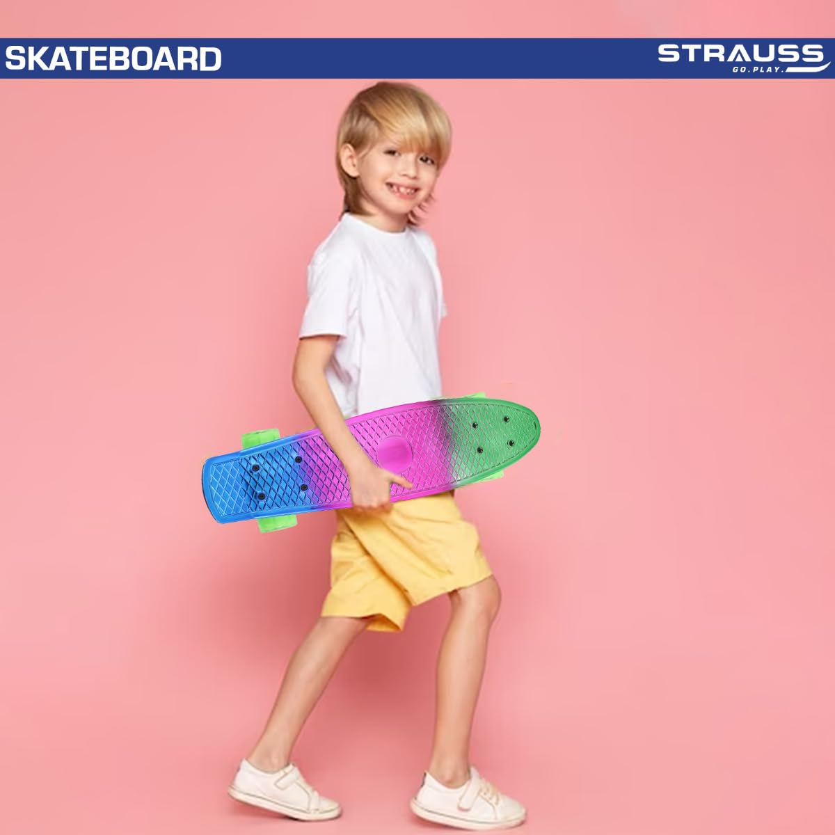 STRAUSS Polypropylene Cruiser Skateboard Penny Casterboard Hoverboard Anti-Skid Board With Abec-7 High Precision Bearings Ideal For 8 Years And Above 22 X 6 Inch, (Green,Pink,Blue) - Image 6 thumbnail