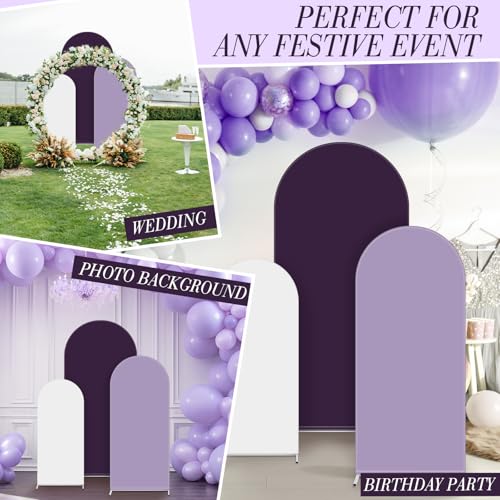 Image of Vitalcozy Set of 3 Arch Covers 6ft, 6.5ft, 7.2ft White Purple Series Spandex