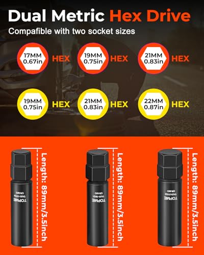 Image of 10 Spline Lug Nut Socket, Replacement for TA20-17 /19, Compatible with Bimecc 10 Spline Lug key, for Removing 10 Point Lug Nut Key for Truck Large SUV with 13 /16 and 7 /8 Hex Drive, CR-MO