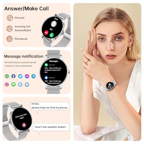 Image of Smart Watch for Women(Answer /Make Calls), 1.27 inch HD Screen Fitness Tracker with Heart Rate /Sleep Monitor, 130+ Sport Modes IP68 Waterproof Activity Tracking, Smartwatch for Android iPhone, Silver