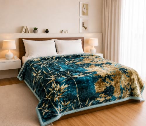 Image of Signature Exclusive Supersoft Luxury Heavy Winter Double Ply Double Bed Mink Blanket - 4.5 kg | 100% Polyester | 2.10 m x 2.40 m | Royal Luxe Comfort for Extreme Cold (Bamboo Bliss)