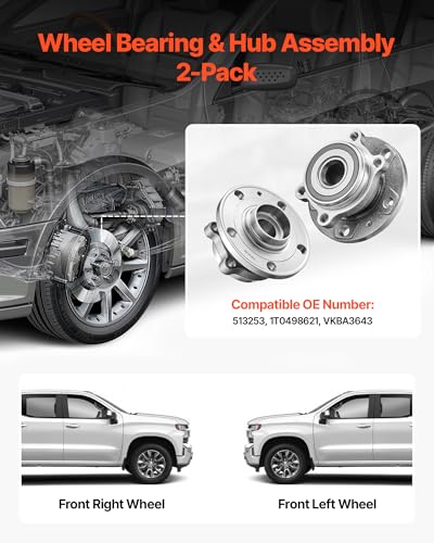 VEVOR 2PCS Front Wheel Bearing & Hub Assembly Fit for 2018 Audi Q3 Komfort Premium Plus Sport Utility 4-Door Volkswagen Beetle Coast Convertible 2-Door 2.0L OEM 513253, Wheel Bearing Hub Assembly Set