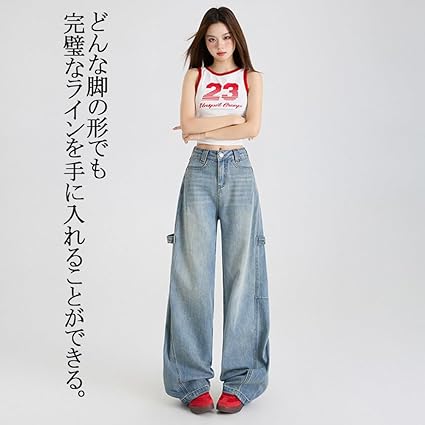 Amazon | [TYYRBMG] ジーンズ デニム ワイドパンツ ロング