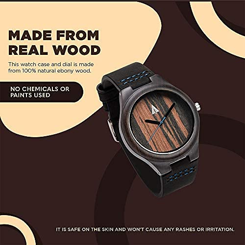 Treehut Wooden Watches for Men, Japanese Quartz Movement, Stylish Exotic Wrist Watch with Adjustable Stainless Steel Buckle, Leather Straps, Watch Made Real Wood, Relojes para Hombre