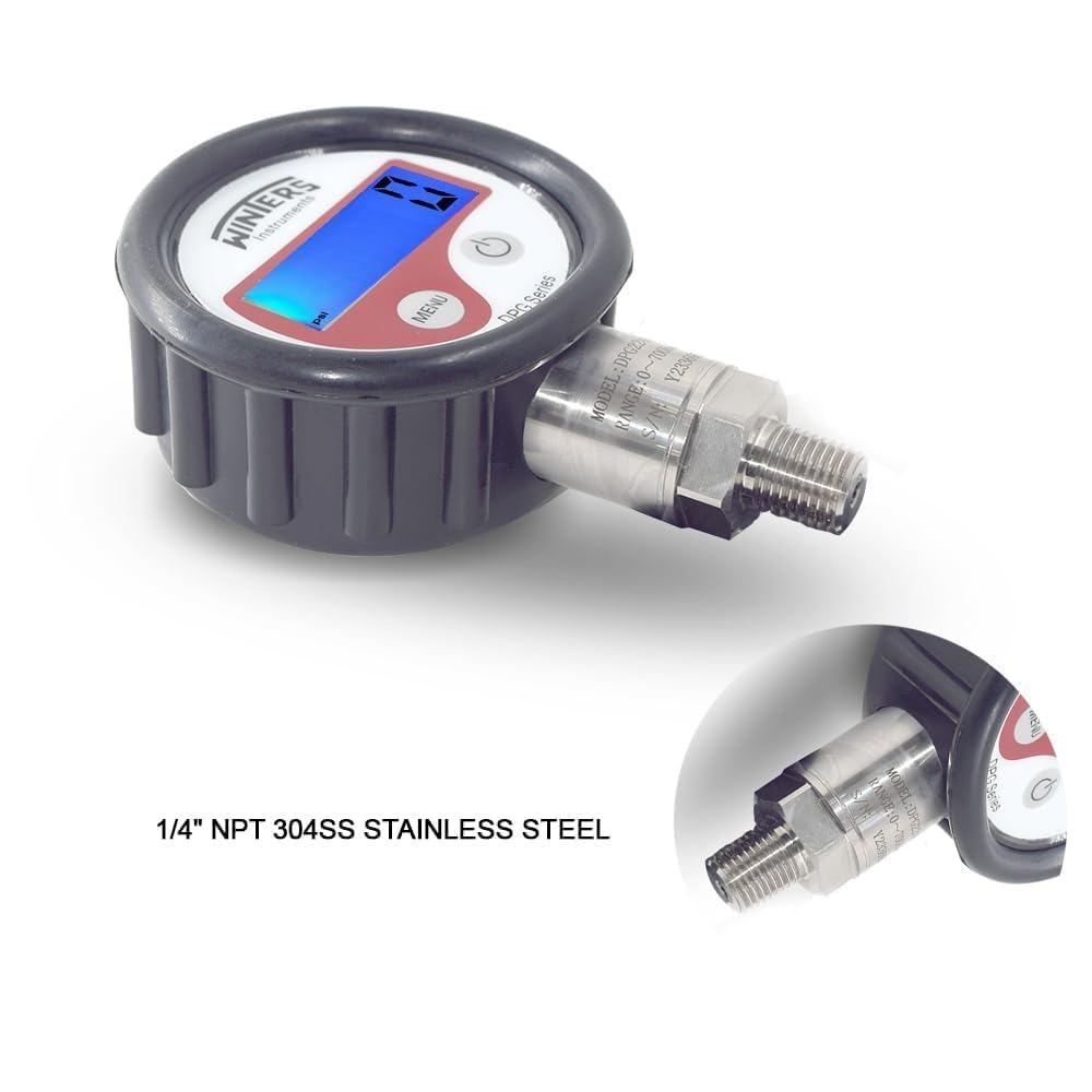 *Envío el mismo día* Manómetro digital de la serie Winter DPG (0 a 700 bar) – Incluye adaptador 1/4 NPT hembra a 1/4 BSP macho – Con certificado de calibración Manómetro digital para sistemas HVAC