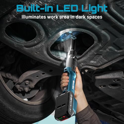 Extended Cordless Electric Ratchet Wrench: 66 Ft-lbs Power Ratchet Wrench 3/8", Brushless Motor, Variable Speed Trigger, 2 Pack 21V Batteries & Charger, 8 Sockets, 1/4"& 1/2" Adapter, 3" Extension Bar