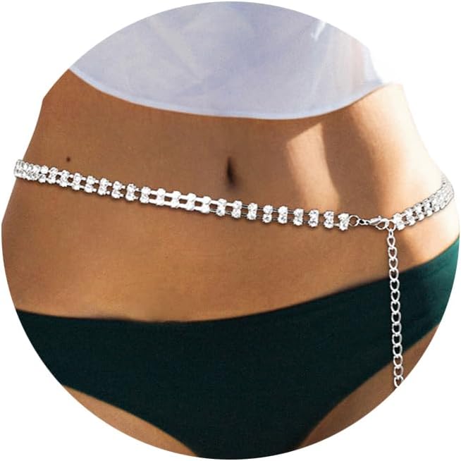 HZMAN Diamond Waist Chain for Women Chain Dress Belt Shiny Wedding Rhinestone Body Chain