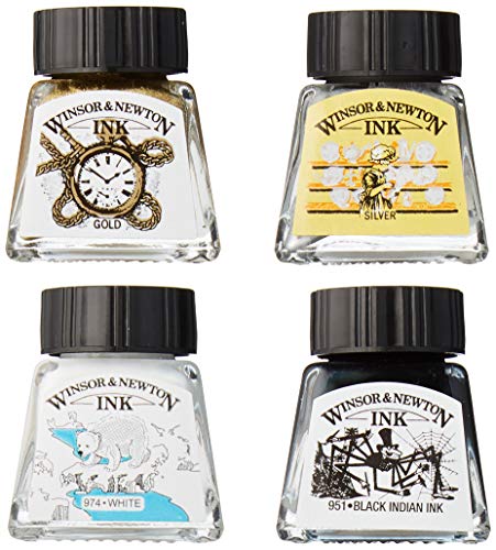 Winsor & Newton Collection Drawing Ink Set, Black, White, Metallic