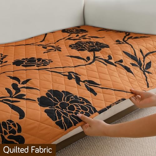 Image of HOKIPO 'Elira Series' Polyester Blend Digitally Printed Water Repellent + Waterproof Sofa Seat Mat for 3 Seater Sofa - Copper Brown Floral (NEW-AR-5248-C8*1)