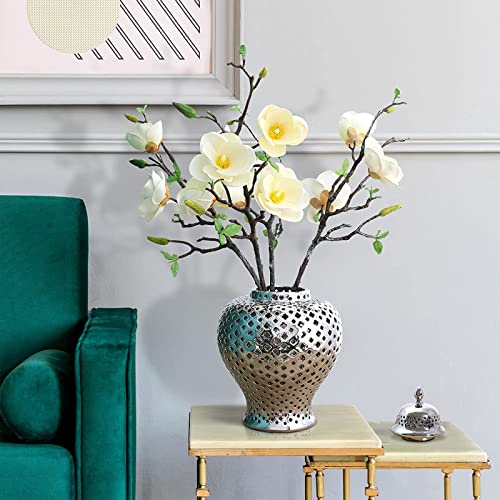 Fumajis Home Decor Pierced Ginger Jar With Lid, Carved Lattice Decorative Temple Jar,Cut Out Ceramic Vases Ceramic White Ginger Jars (Silver) #TOP4