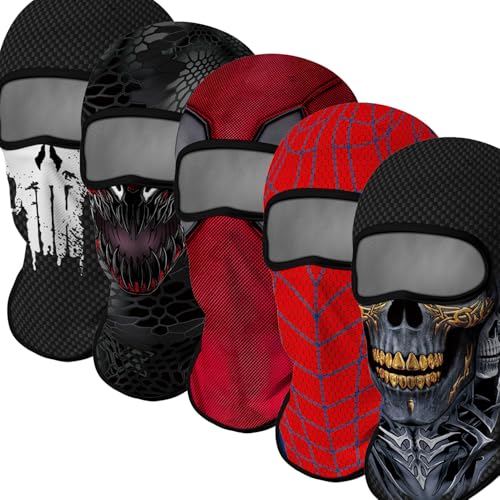 Image of Red Plume 5PCS Ghosts Skull Print Balaclava Full Face Ski Mask UV Protection for Motorcycle Riding Outdoor Sports Men & Women