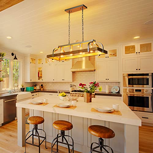 4-Light Metal Pot Hanging Rack Chandelier Imitation Light Wood Grain Linear Pendant Ceiling Lighting