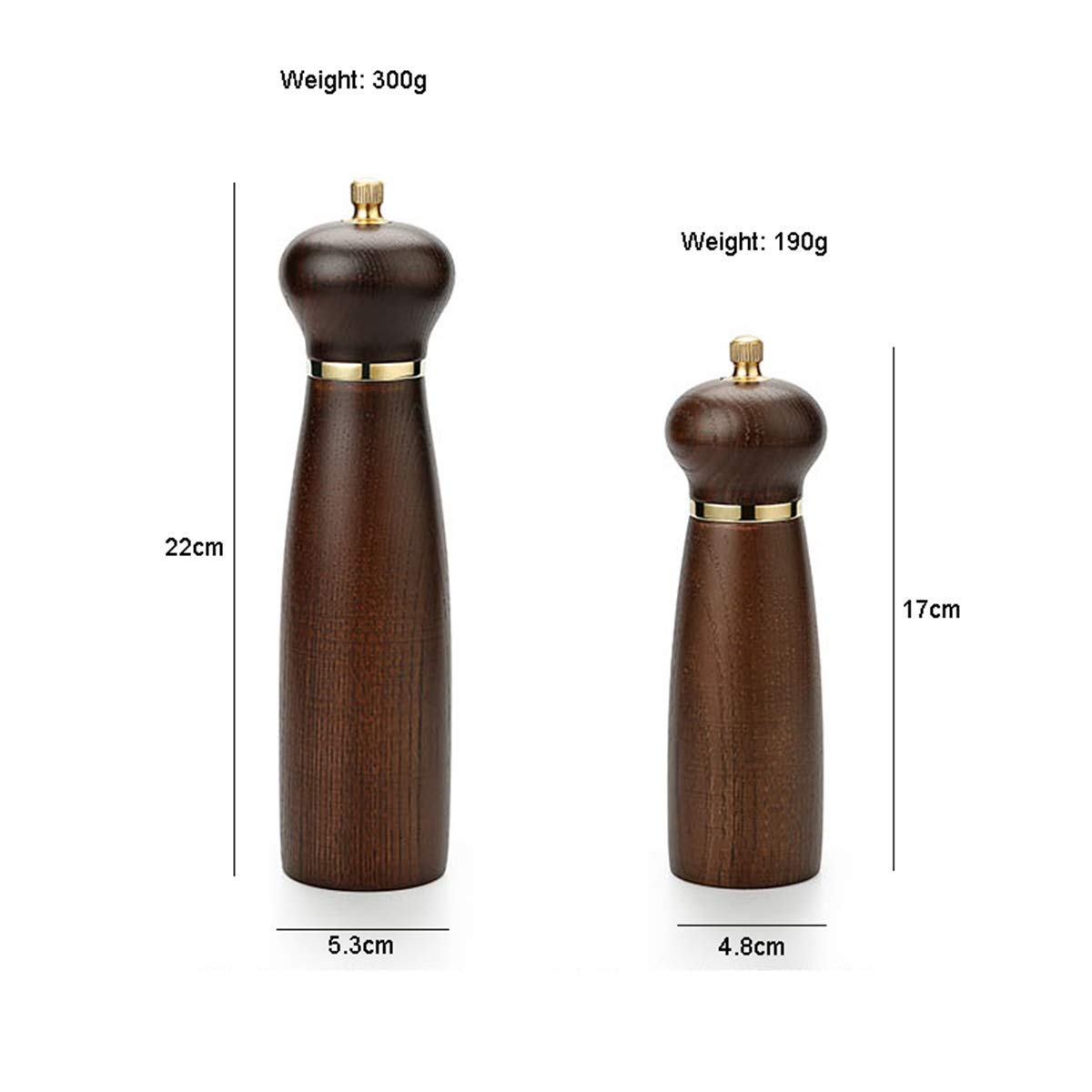 RWRAPS Macina Sale e Pepe Set macina Sale e Pepe Shaker in Legno a Spessore Regolabile con Nucleo in Acciaio Inossidabile - Confezione da ()