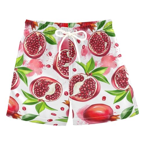 DOMIKING Seeds Pomegranate White Toddler Boys' Swim Trunks Mesh Lining Swim Shorts for Pool Gym Beach Adjustable Waist