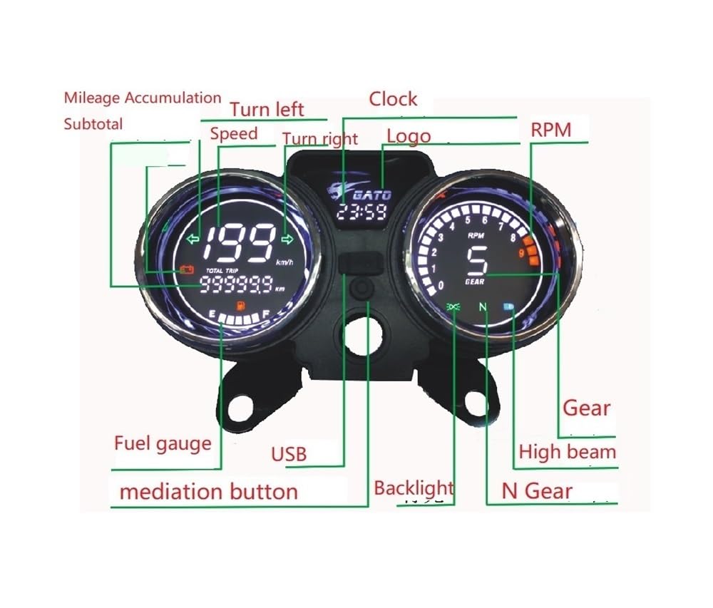 Moto Compteur kilométrique pour RC250 150Gato 250cc Ensemble D'instruments Numériques Écran D'affichage Tableau De Bord Accessoires Jauges Odomètre Tachymètre