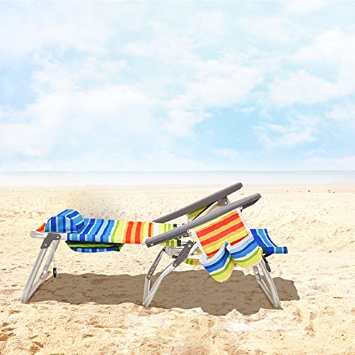 Giantex Beach Chair 2-Pack Sling Camping Chair, Sunbathing Chairs With 5 Adjustable Position, Head Pillow, Storage Bag, Towel Bar, Cup Holders, Folding Fishing Backpack Lawn Chairs #TOP7
