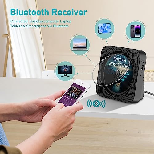 Image of MICOCIOUS Bluetooth Desktop CD Player With Speakers for Home, LED Display, FM Radio, Timer, RC - Supports Headphone /USB /TF /AUX Playback