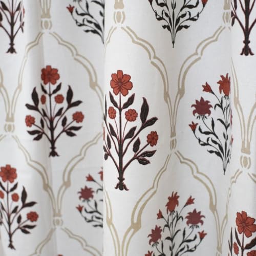 Image of Peepul Tree Pure Cotton Curtain Set of 2 Handwoven and 1 Printed Curtain| Rust and Maroon | 7 ft | Set of 3 | Royal Courtyards Collection