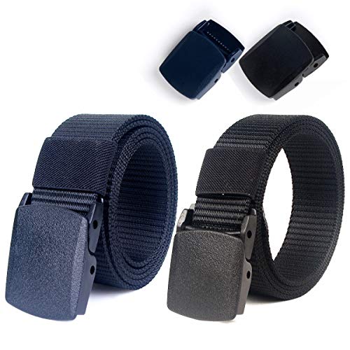 Lalafancy Paquete de 2 hombres Cinturón 1.5 "Nylon Cinturón de malla militar sin hebilla de metal (Negro + Azul) Cover