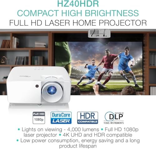Optoma HZ40HDR Compact Home Theater Projector for Gamers, 1080p HD with 4K HDR Input, High Brightness