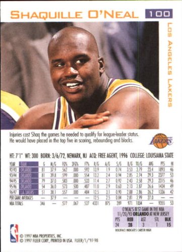 Amazon.com: 1997 Fleer Basketball Card (1997-98) #100 Shaquille O