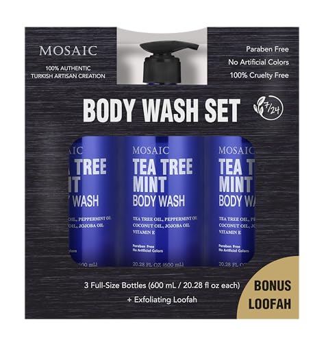 Image of Tea Tree Body Wash with Mint & Shower Gel with Vitamin E for Jock Itch, Eczema, Ringworm, Body Odor, Body Wash Women & Men with Added Body Oils,LARGE 20.2 FL Oz Bottle (Tea Tree Mint, Pack of 3)