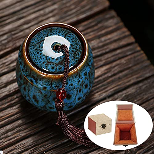 Keepsake Urns Ashes Small Boxes, Mini Funeral Cremation Urns – Fits a Small Amount of Cremated Remains – Display Burial at Home or Office Decor (Blue Ocean, Hand Ceramics