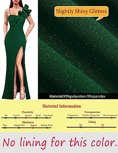 Image of VFSHOW Womens Ruffle One Shoulder Strap Ruched Formal Prom Wedding Maxi Dress V Neck Elegant Split Cocktail Evening Long Gown