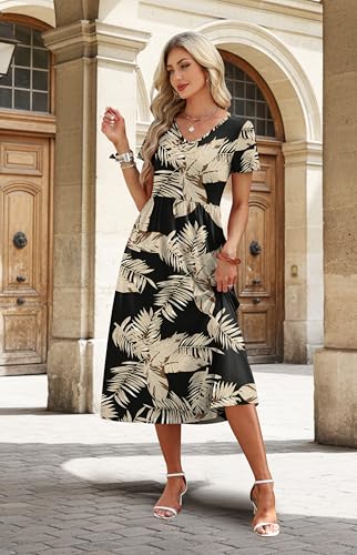 Image of OFEEFAN Summer Dresses for Women Flowy Casual A-Line Midi Dress Beach Vacation Sundresses with Pockets S-2XL