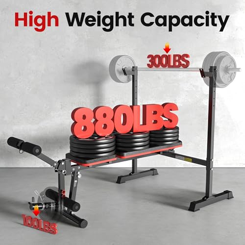 Weight Bench Set, 880LBS Adjustable Bench Press Set with Leg Extension and Barbell Rack, Safety Bar Catches, Fasting Foldable Workout Benches for Home Gym Fitness - Image 3