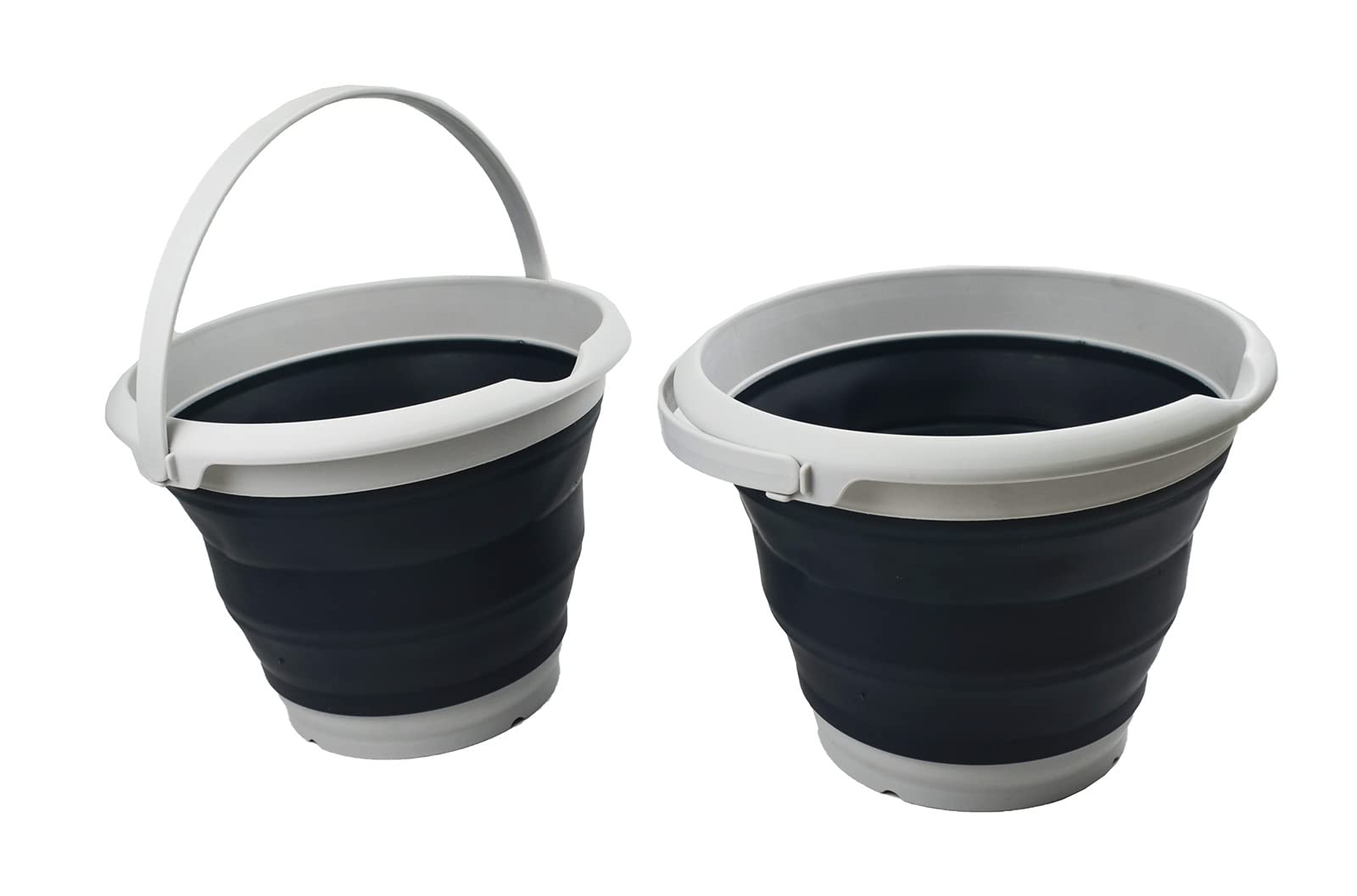 SAMMART Secchio in plastica da 8,5 l, pieghevole, rotondo, portatile, salvaspazio, per esterni, dimensioni: 31 cm di diametro (grigio, 2)