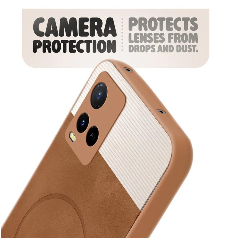 Image of Bintage CASE Mac Safe Design Hard Light Weight Back Case | Soft Border Camera Protect | Dual PU Leather Finish Back Cover Compatible for Vivo Y21e / Vivo Y21A - White & Brown