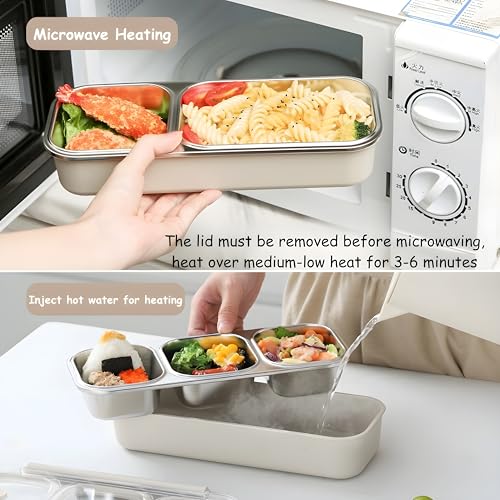 Image of Stainless Steel Lunch Box 3 Compartment 700ml, Leakproof Airtight Bento Box for Office School Kids Adults | 304 Steel Tiffin Box, Microwave Safe Food Container, Durable Lunch Carrier for Men Women