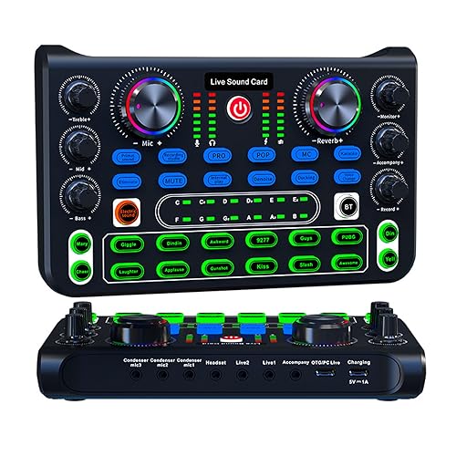 Live-Soundkarte, Bluetooth-Audio-Mixer-Board mit Soundeffekten, Externe Mobile USB-Soundkarte für Live-Übertragung, K-Songs, Sprach-Chat