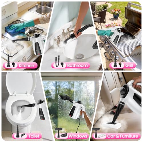 Image of Steam Cleaner, Pressurized Handheld Multi-Surface Natural Steam Cleaner with 12pcs Accessory & Safety Lock, Portable Steamer for Cleaning Home, Kitchen, Bathroom, Car, Upholstery, Grout, Window