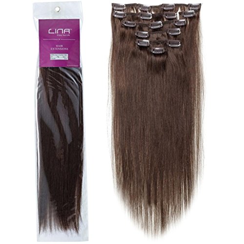 Emosa Human Hair Extensions 100% Real Clip In Remy Hair (22inch 90g, #4/27 medium brown&dark blonde)