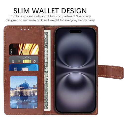 Image of Amazon Brand-Solimo Flip Leather Mobile Cover (Soft & Flexible Back case) for Apple iPhone 16 (Brown)