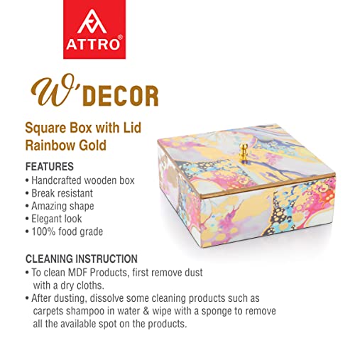 Image of Attro Rainbow Gold Designer Wooden Lid Round Multipurpose Box for Kitchen Storage, Chapati, Chocolate