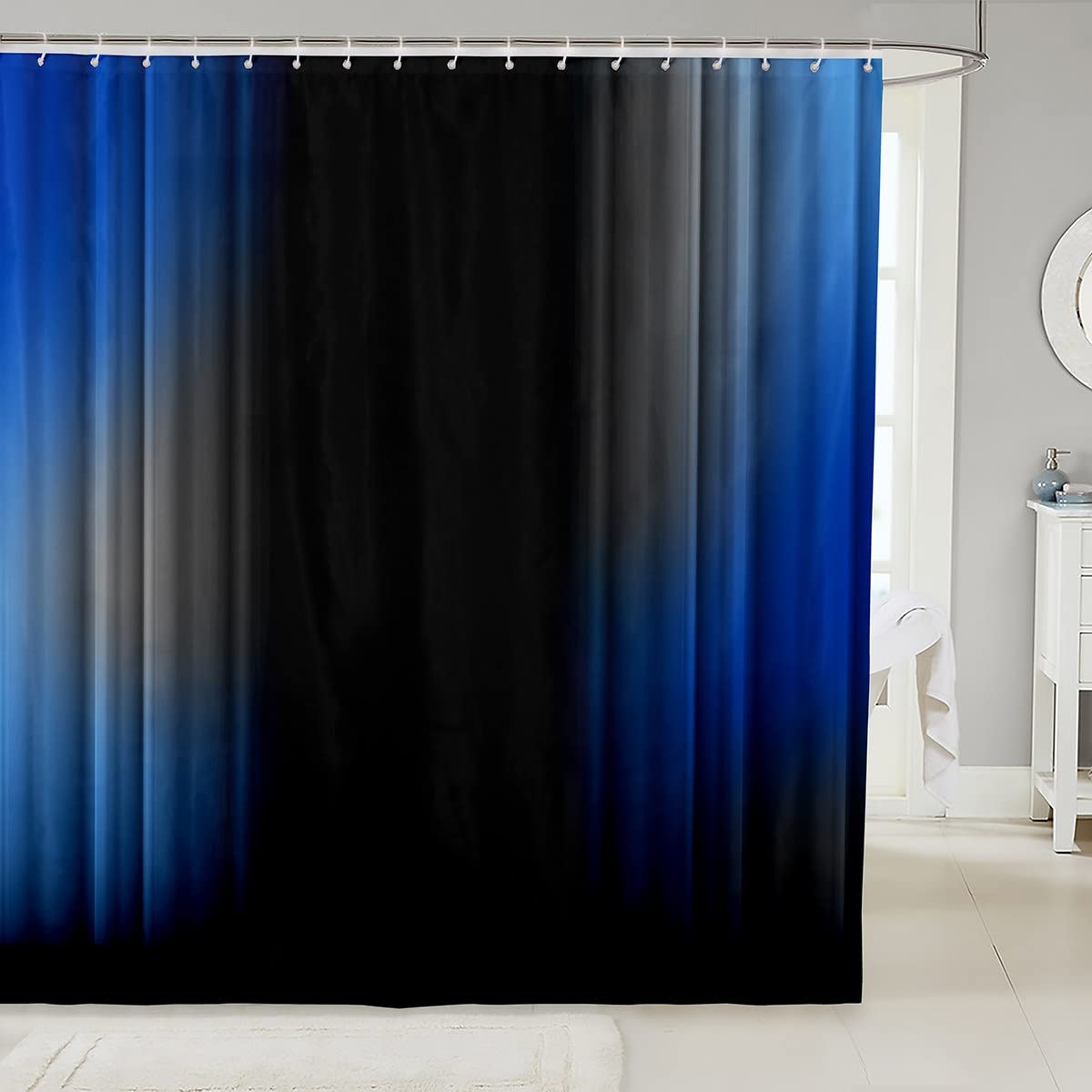 Geometric Abstract Ombre Shower Curtain Kids Blue Brown And Black Striped Bathroom Waterproof Accessories with 12 Hooks Decor Modern Fashion Fabric Shower Curtain 59x71 Inch — image 1