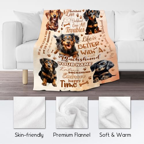 Custom Dachshund Blanket, Dachshund Lovers Gift, Cute Soft Throw Gifts for Girls Boys Women, Cozy Flannel Throw Blankets for Bed Travel, 50"x60"