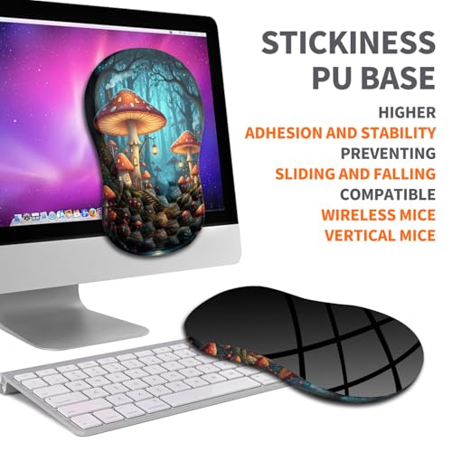 Image of Ergonomic Joint Wrist Support Mouse Pad with Memory Foam Cushion Massage Bump, Carpal Tunnel Pain Relief Mousepad Slope Design for Wrist Rest, 11.8x7.9 in, Mushroom