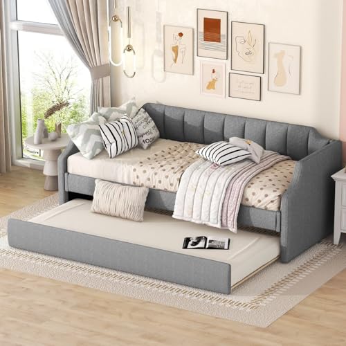 Sweiko Lit Banquette 90 x 200 cm,Modern1 Place lit gigogne,2 in 1 lit Simple Fonctionnel escamotable pour 1 Personne Canapé-lit escamotable (Grau)